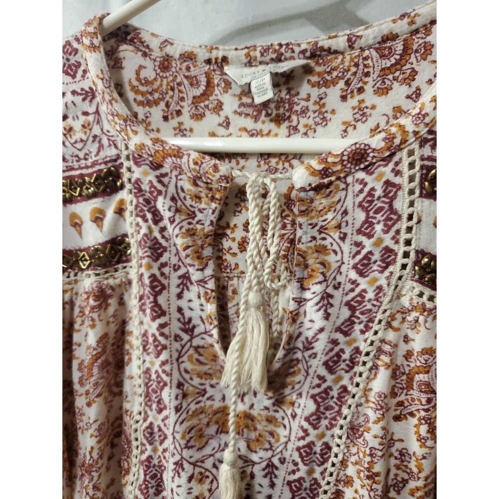 Lucky Brand Women's Top Size S Long‎ Sleeve Maroon Embellished - Picture 3 of 4